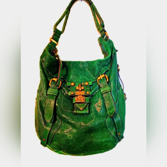 JUICY COUTURE Teal Dist. Leather Handbag Vintage EUC - Picture 1 of 9